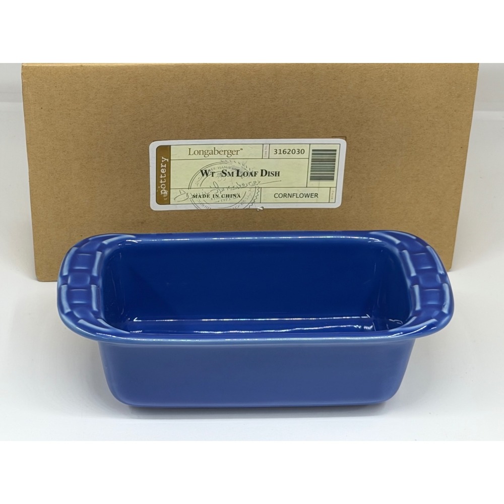 Longaberger Loaf Dish Pottery Woven Traditions Cornflower Blue Small Baking Pan